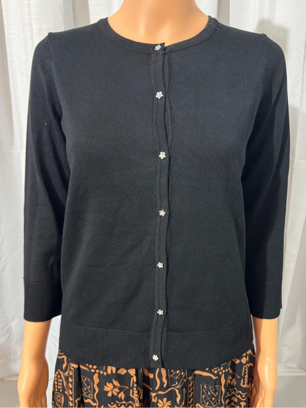 Pretty Cable & Gauge size S black 3/4 sleeve button up cardigan sweater new